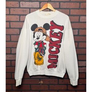 Mickey Mouse Jerry Leigh Crewneck‎ Sweatshirt White Vintage 90's Mens Casual